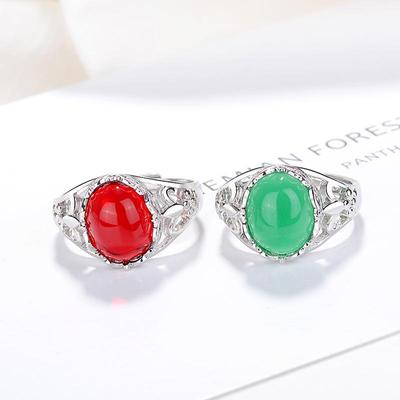 Vintage Chalcedony and Green Agate Adjustable Ring - Ethnic Fashion Jewelry Gift for Her