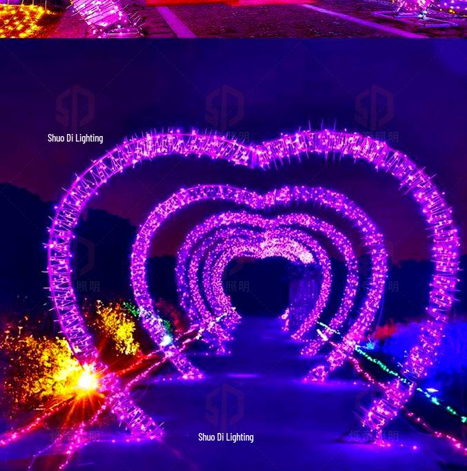 LED Heart Arch Tunnel Corridor Lighting for Cultural Tourism and Decorations