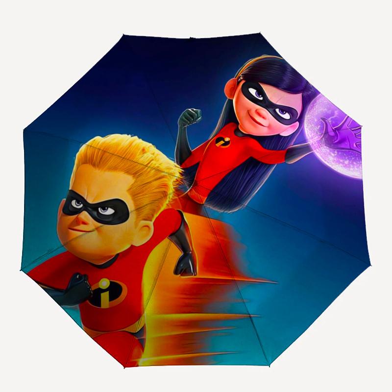 The Incredibles Collection Superhero Automatic Opening and Closing Umbrella, Lightweight 3-Fold, With Cute Cartoon Characters, Suitable for