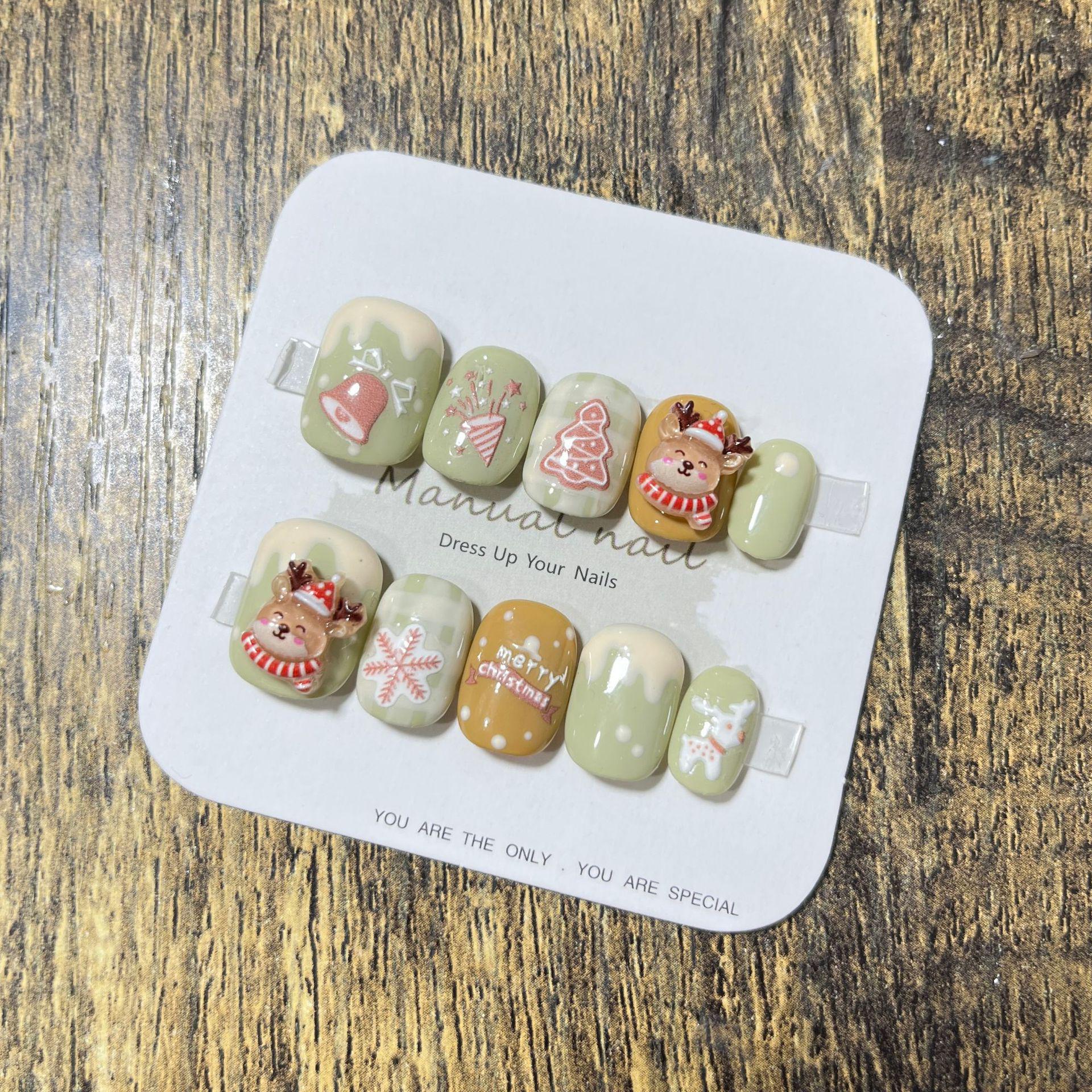 

Різдвяна колекція: Милі Мультяшні Дівчата, Накладні Наклейки на Нігті, Ручна Робота & Знімні