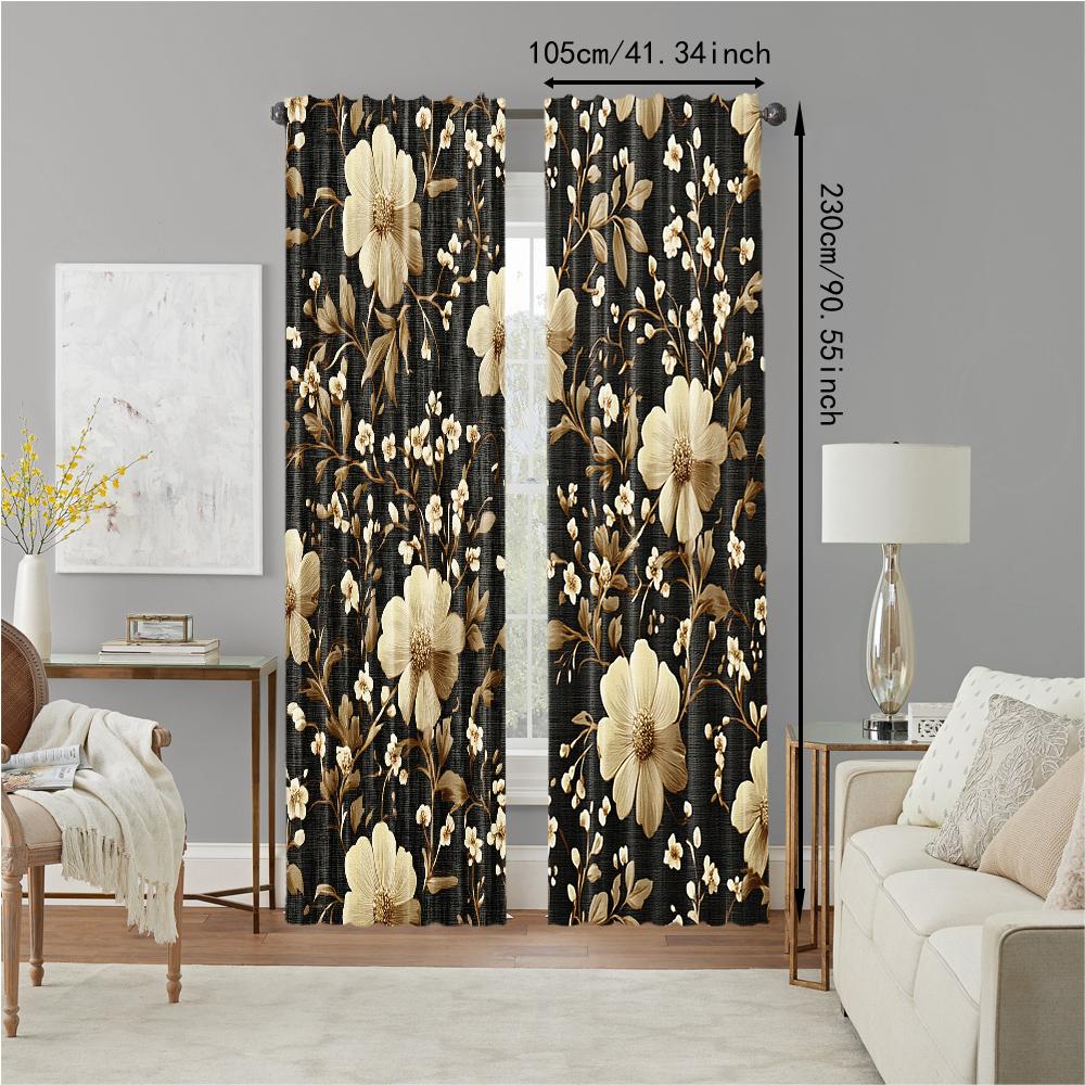 2 pcs, versatile polyester transparent curtains for home decoration Brown Boho Floral (2) for use in bedrooms and living rooms