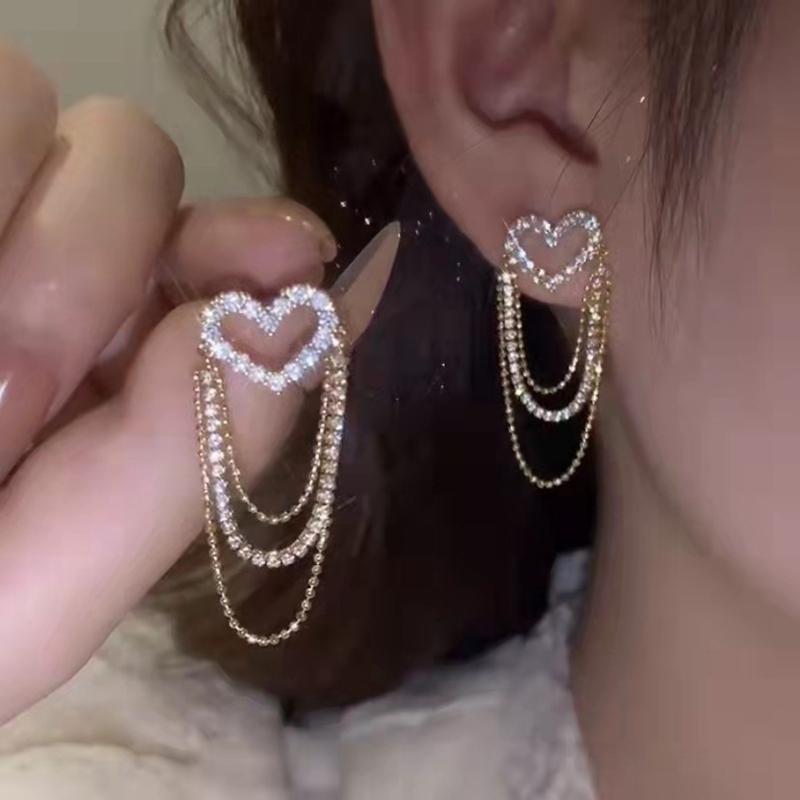 Korean Shiny Rhinestone Bowknot Stud Earring For Women Sweet Zircon Pearl Love Heart Geometrical Earring Girl Wedding Jewelry