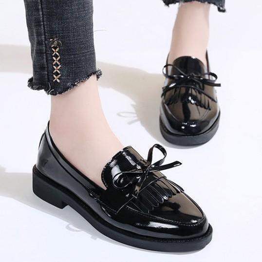Small leather shoes, single shoes, loafers, spring flat bottom and one pedal, spring style, spring and autumn British style spring shoes 35 [fashionable and stylish]