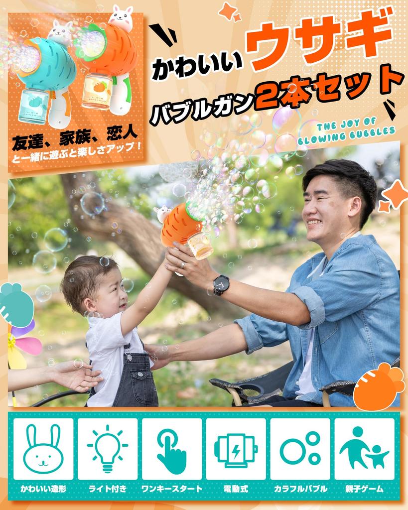 EagleStone Electric Bubble Gun Toy Set of 2 with 4 Spare Bottles, 10 Bubble Holes, LED Light, and LED Lights. Perfect for Kids, Weddings, Camping,