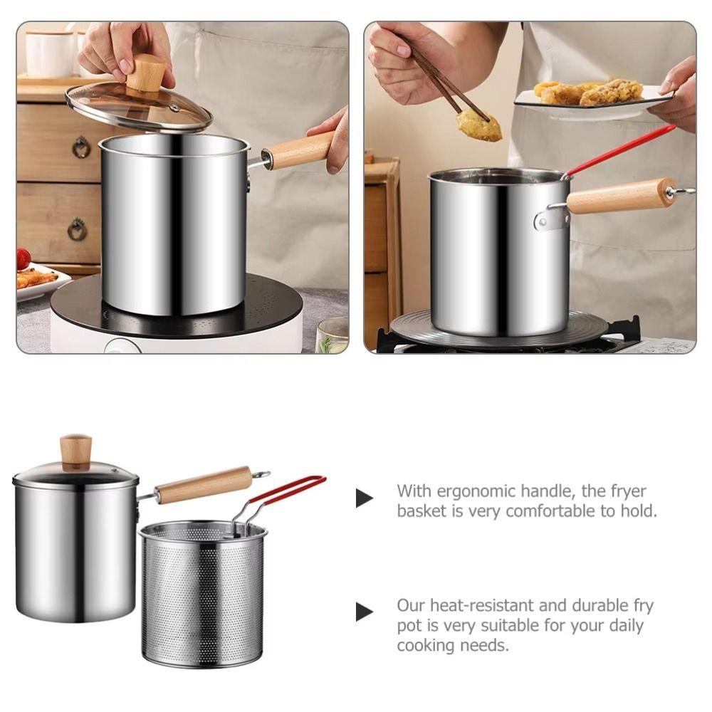 Strainer Basket Deep Fryer with Strainer Stainless Steel Frying Pan  Vegetables Frying