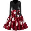 Women's Fashion Long Sleeve Christmas Round Neck Print Hem Dress