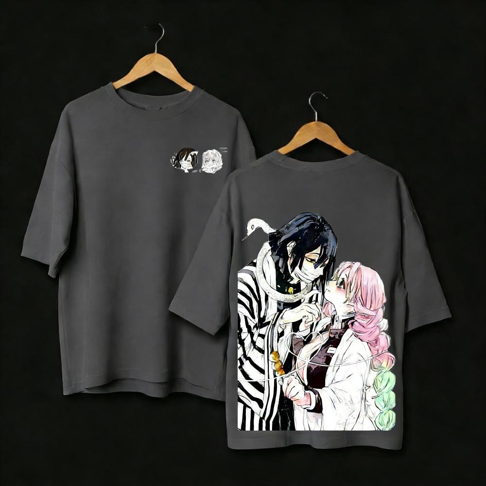 Demon Slayer Oversized Anime Printed Men and Women Tshirt Couple Summer Street Fashion Casual Parent Child Top Harajuku Y2K