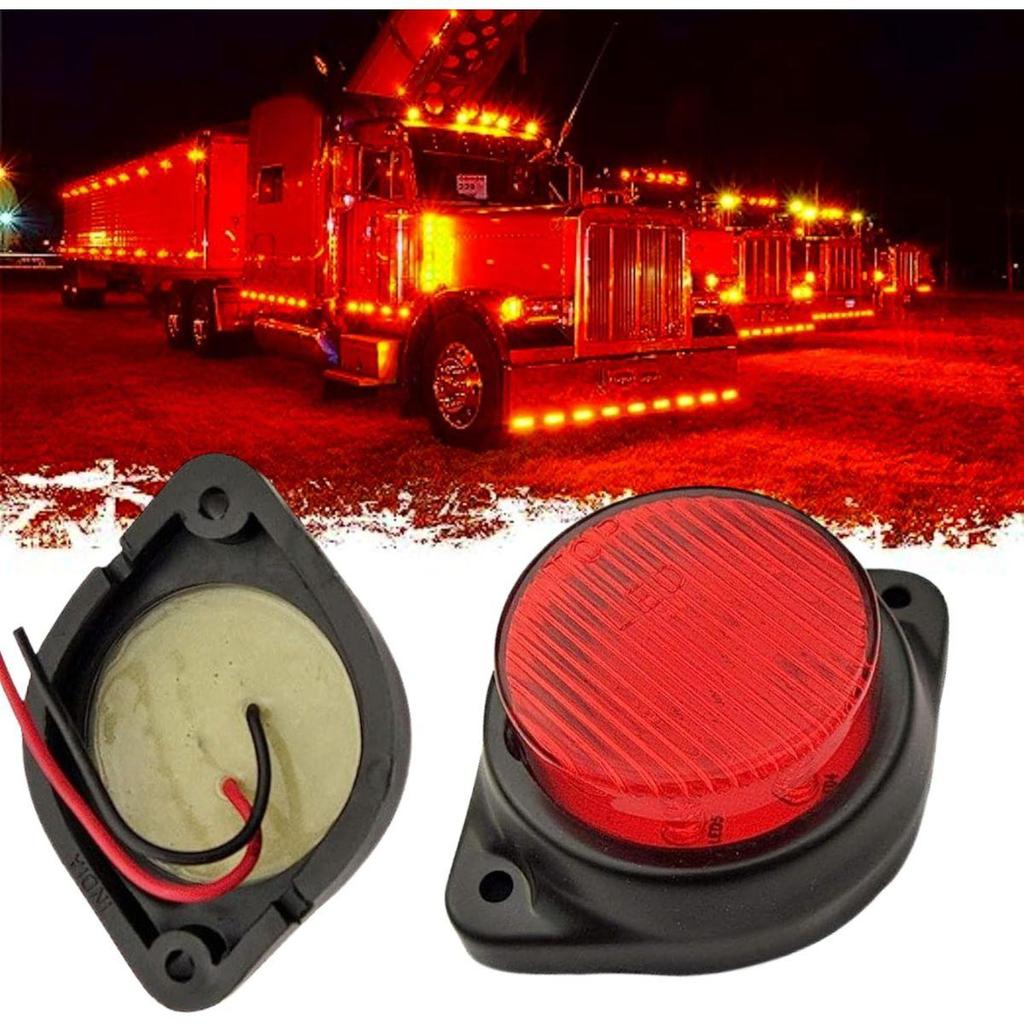 APSMOTIV 10-Pack RED Round LED Side Marker Clearance Lamp Heavy Truck Lighting Universal Fit Led Marker Lights Trailer