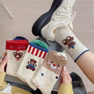 Ladies Spring and Autumn Everything Lovely Idea Yarn Bear Student Boneless Tube Cotton Socks
