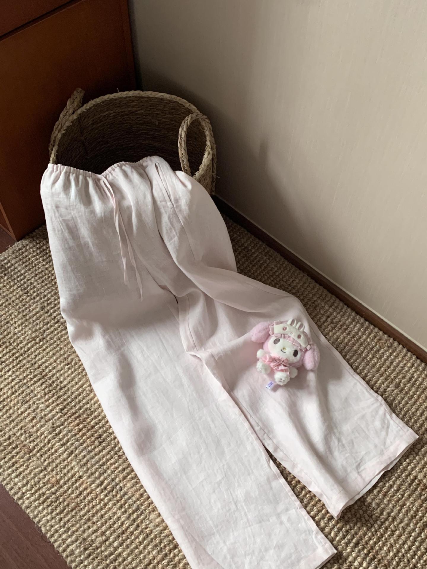 Women s Pink Linen Wide-Leg Pants: 2026 Summer Casual Slimming Drapey Long Pants M