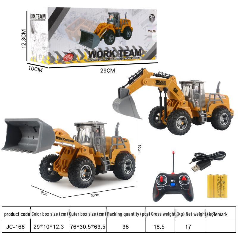 Children's Rechargeable Remote Control Excavator Bulldozer Toy with Lights