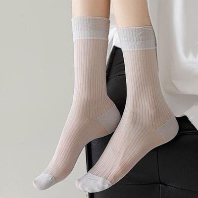 Letnie damskie skarpetki ażurowe siateczkowe cienkie oddychające skarpetki do połowy łydki damskie ultracienkie jednokolorowe czarne białe elastyczne długie skarpetki