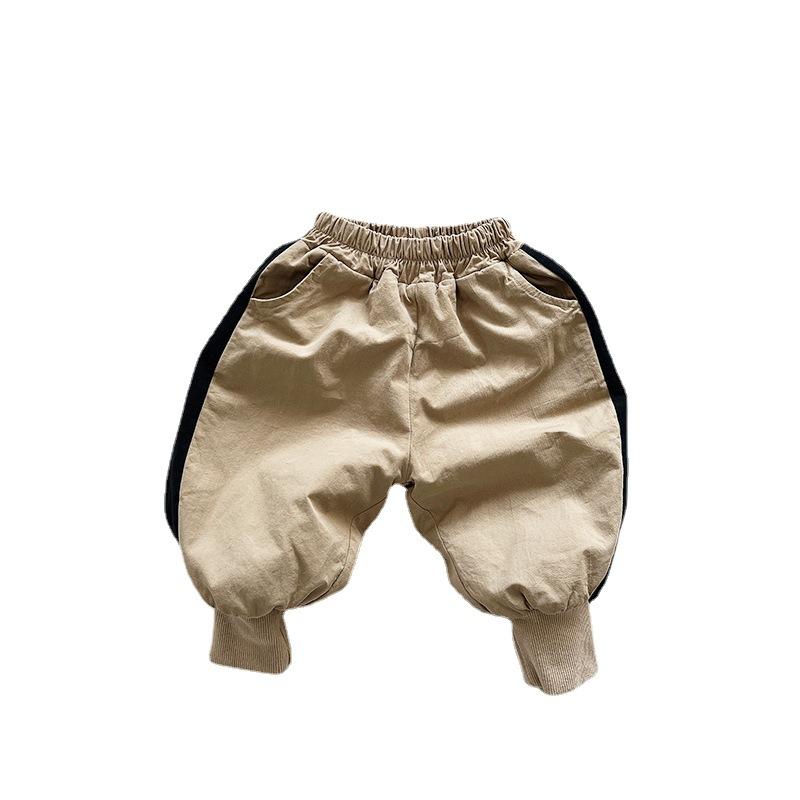 Kids Contrast Color Thickened Fleece Casual Long Pants For Boys And Girls