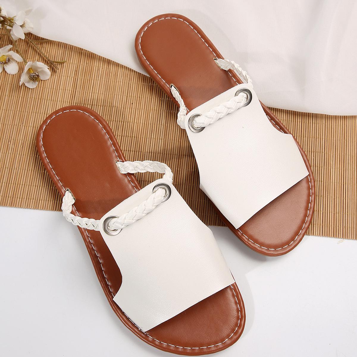

Foreign trade large size summer new slippers women, solid color, woven simple daily beach slippers 43