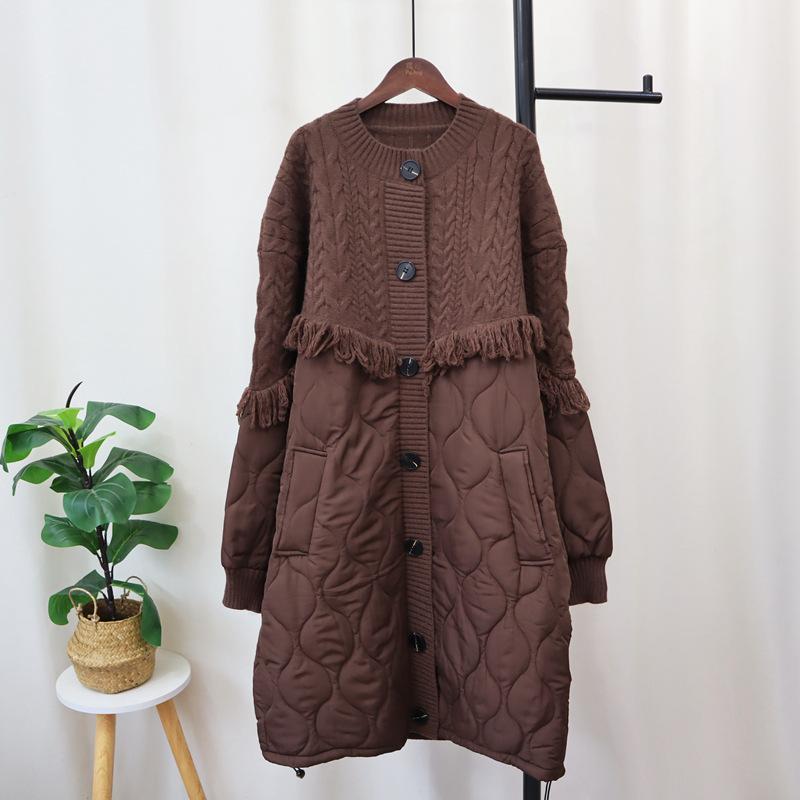 

Длинная вязаная хлопковая одежда в стиле пэчворк, кардиган, новая осенне-зимняя куртка-свитер с кисточками, свободного кроя и приталенная, женская One size