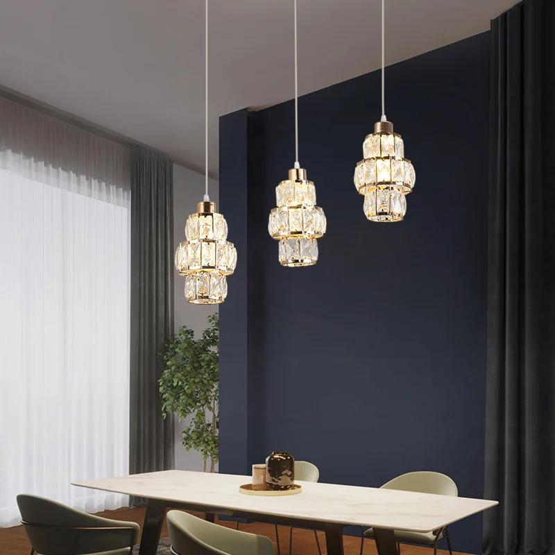 American Crystal Simple Modern Led Home Light Luxury Personalized Restaurant Pendant Lights Coffee Bar Decorative Lamp WF1016