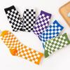 3 Pairs Women Cotton Socks Funny Black White Squares Plaid Casual Socks Breathable Middle Tube Socks