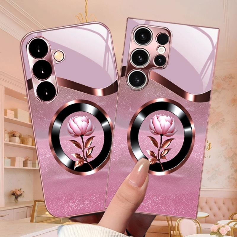 Luxury Peony Flower phone case s26 ultra case glass mobile phones for Samsung Galaxy S26 S25 S24 S23 S22 FE Ultra Plus