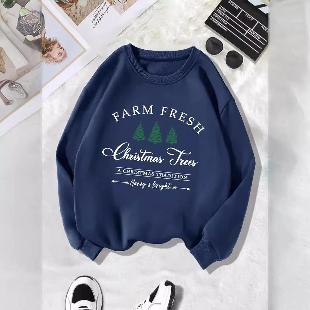 Women's Velvet Sweatshirt with Christmas Tree Print – Autumn/Winter Collection