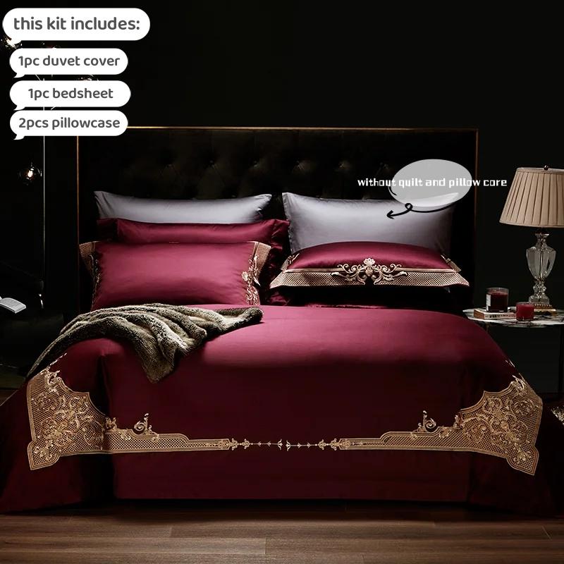 4/6pcs Duvet Cover 100% Egyptian Cotton Luxury Embroidery Housse De Couette for Bedroom Pure Cotton Bed Cover King