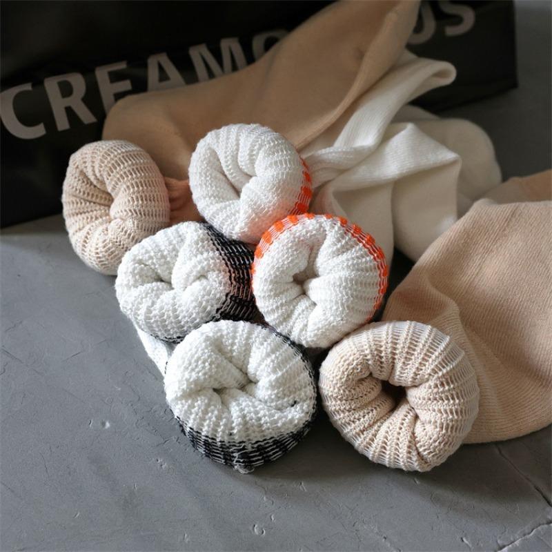 Ladies Spring and Autumn Vintage Cotton Fashion Thickened Towel Bottom Striped Mid Tube Socks