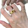 Antique Gold Tiger's Eye Ring with Micro-Paved Zircon Wide Band - Vintage High-End Index Finger Accessory