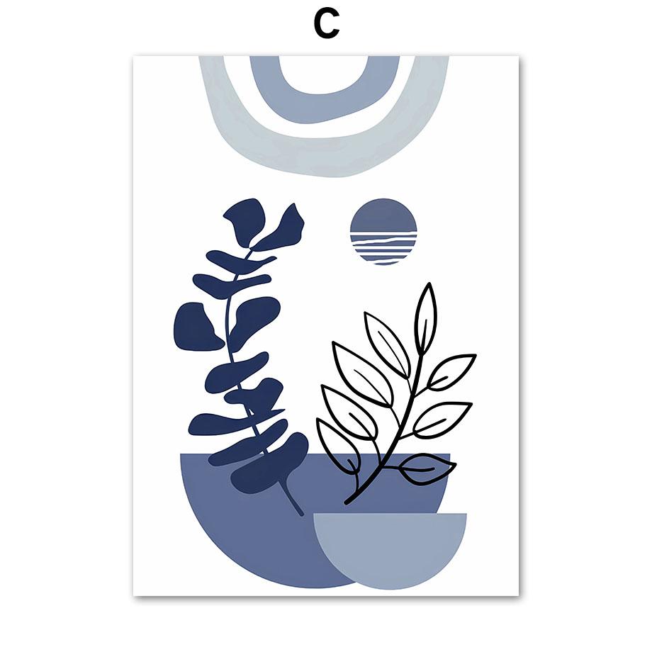 

Бохо Аннотация Темно-Синий Солнце Геометрические Линии Листья Растения Плакаты на скандинавскую тему Настенные художественные принты Картина на холсте Гостиная Домашний декор 30X40cm No Framed