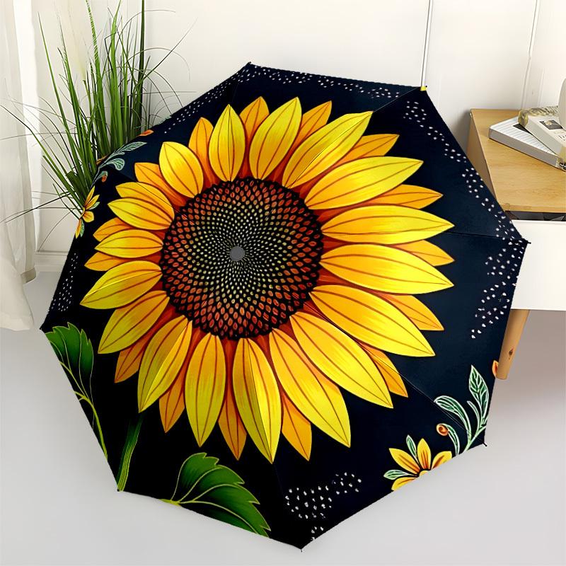 1pc Sunflower Pattern Automatic Folding Umbrella - 8-Rib Compact Travel Umbrella Durable & Portable for Outdoor Use, Perfect Gift041