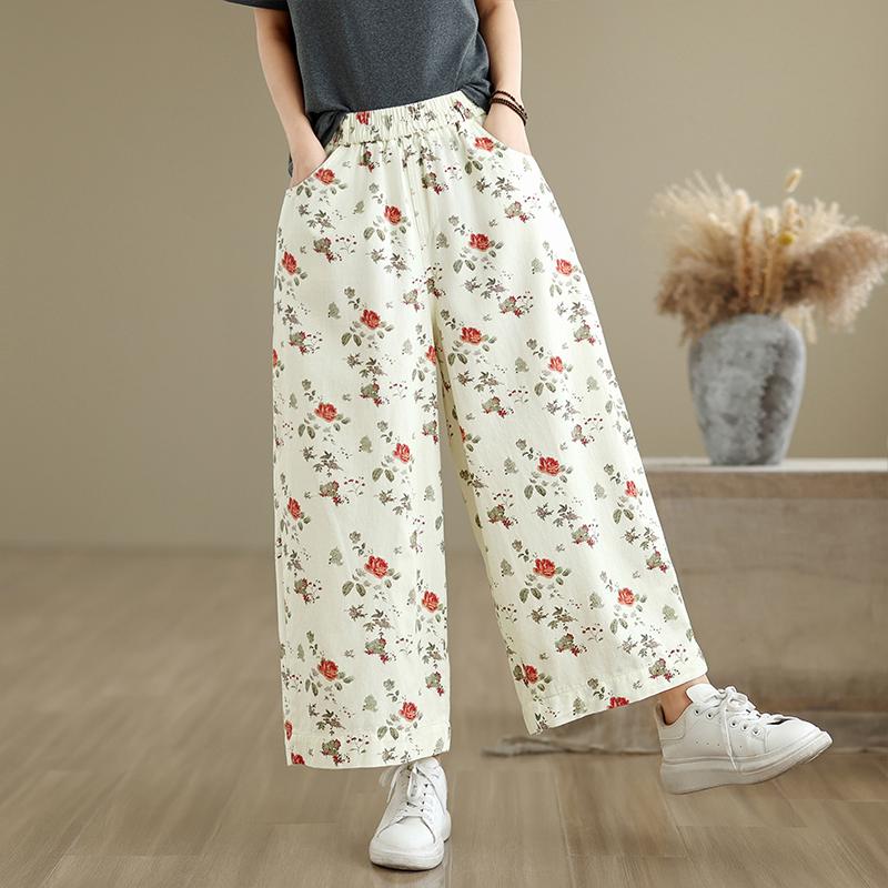 

DIMANAF 2025 New Plus Size Summer Basic Elastic Jeans Pants Women Loose Denim Trousers Big Casual Floral Pants M бежевий