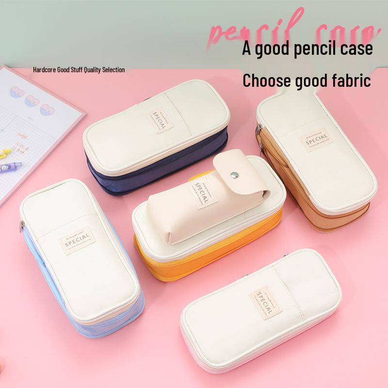 Colorblock Canvas Telescopic Pencil Case, Multifunctional Double Zipper, Convertible, Large Capacity Pencil Bag for Students