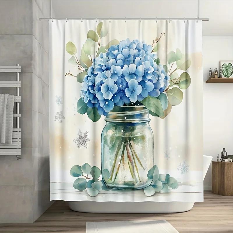 

1Pc Watercolor Blue Hydrangeas Shower Curtain - Eucalyptus Design, 71X71 Inch, Polyester, Hand Wash, Stylish Bathroom Decor W60H190(CM)-1 Pcs