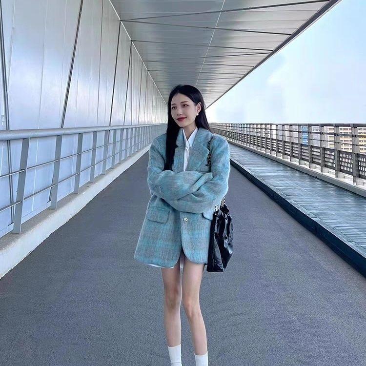 Stylish Plaid Woolen Coat for Women, Perfect for Spring and Fall Outfit