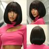 Purple Pink Ombre Black Short Straight Synthetic Wigs with Bangs Bob Wig for Women Daily Cosplay Party Heat Resistant Fake Hairs