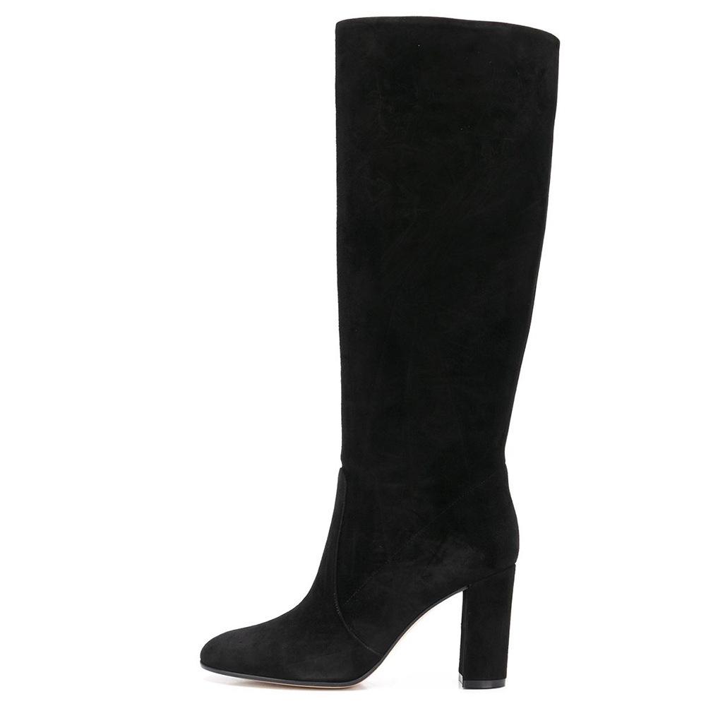 

Vintage brown boots women s boots knight boots thick heel pointed boots 43 чорний