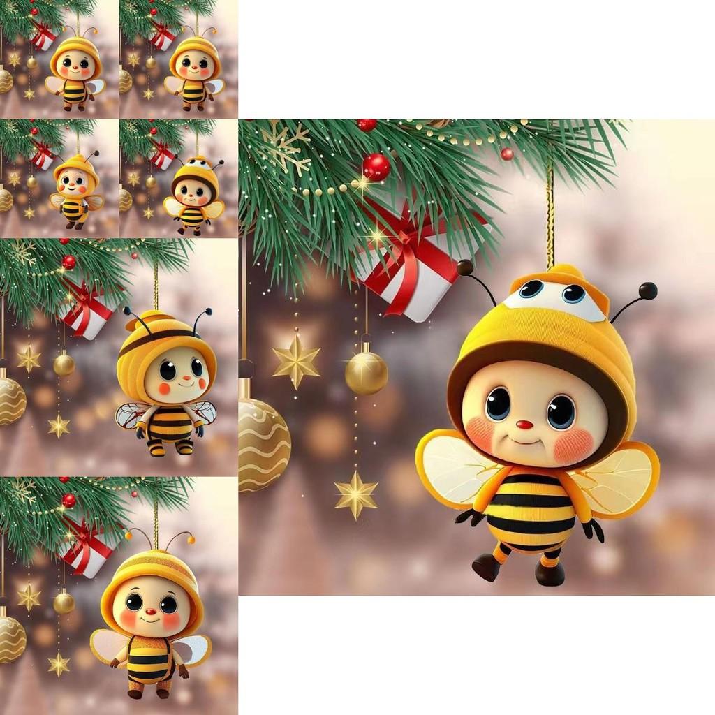 Car Accessory Acrylic Bee Mirror Pendant With Christmas Tree For Holiday Decor