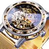 Forsining Winner Retro Manual Skeleton Watch Diamond Carving Flower Craft Men Gold Classic Roman Numerals