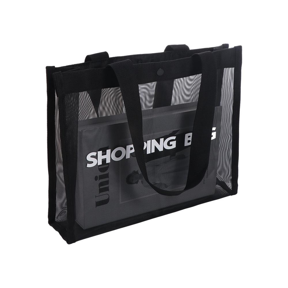 Black Transparent Nylon Mesh Shopping Bag Large Capacity Shoulder Handbag For Shopping Bags Breathable Beach Travel Storarge Bag