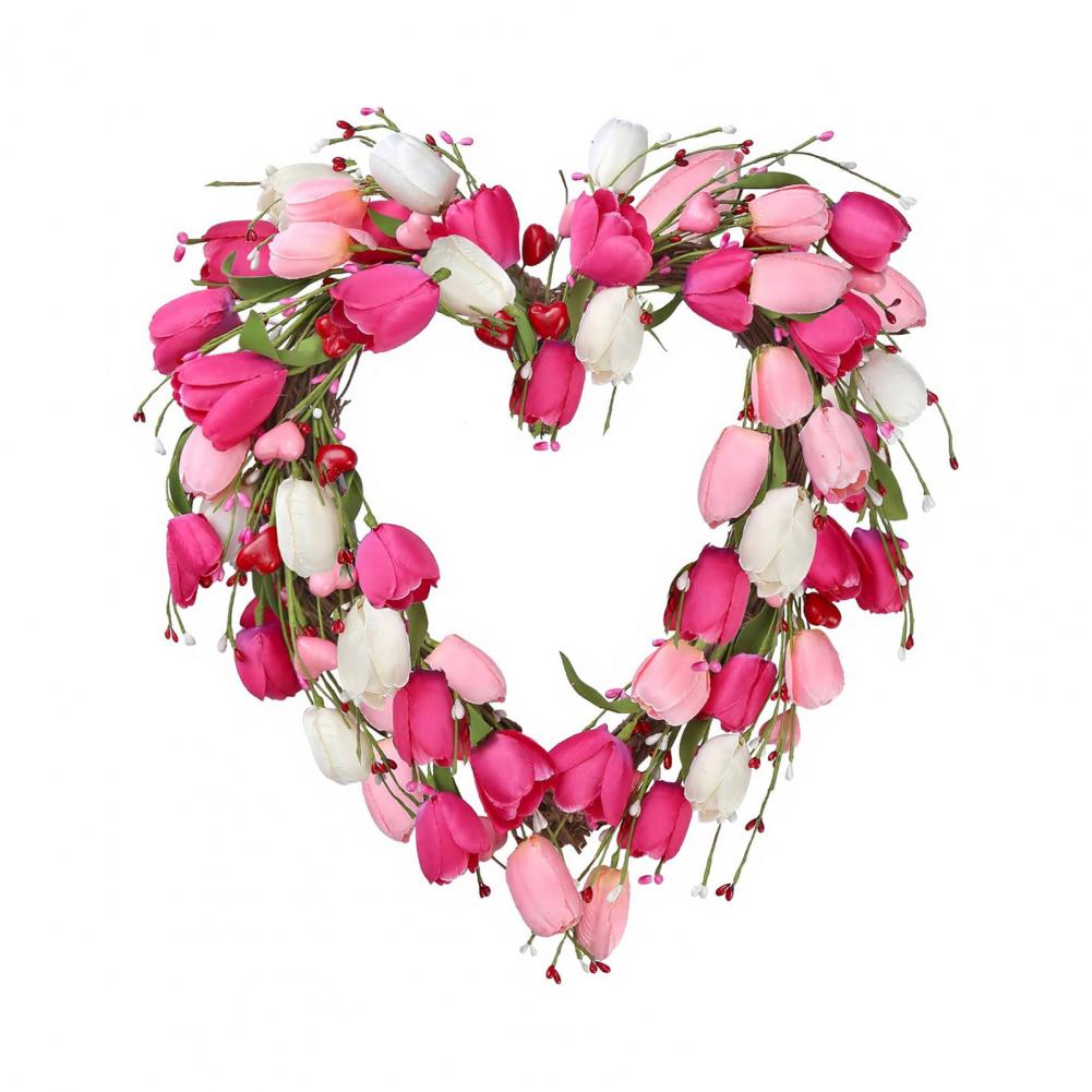 

Decorative Wreath Heart-shaped Holiday Wreath with Festive Flowers Greenery Rustic Valentine’s Day Door Decor Seasonal Indoor