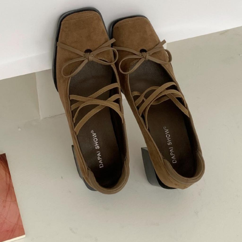 2025 Retro Niche Design Flat-bottomed Square Head Single Shoes Ballet Shoes Autumn New French Brown Mary Jane Shoes