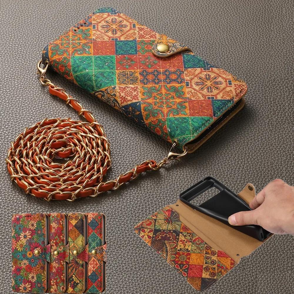 Luxury Crossbody Strap Leather Case for Google Pixel 9 Pro XL 8 8A 7 7A 6 6A Magnetic Flower Wallet Card Slot Stand Flip Cover