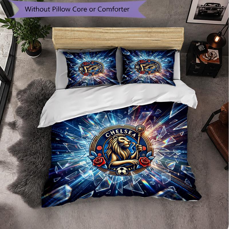 Chelsea FC Pattern 3 Pieces Bedding Set Soft Microfiber Duvet Cover with Pillow Cases for Bedroom
