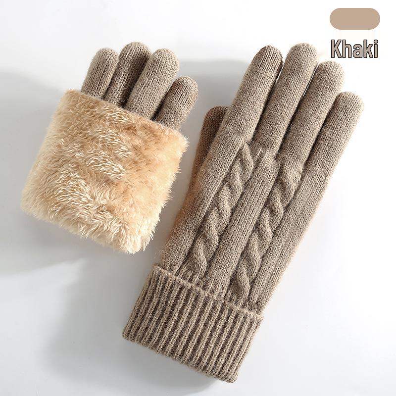 Women's Winter Knitted Touchscreen Gloves - Double-Layer Fleece-Lined, Thick Warm for Outdoor Cycling