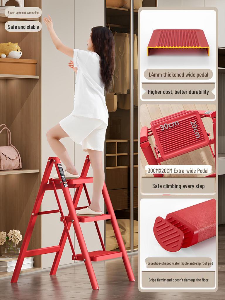 Folding A-Frame Ladder: Multifunctional, Thickened, 3-4 Step Indoor Ladder & Flower Stand