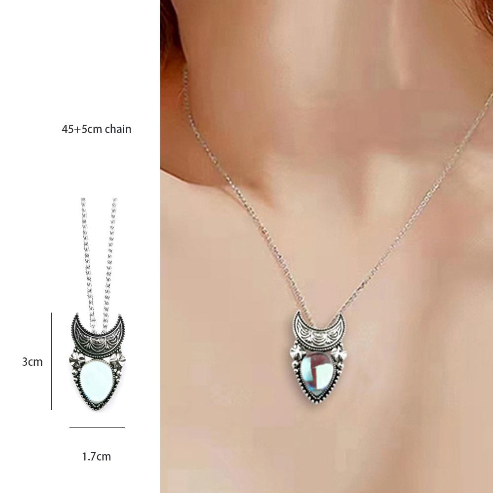 Collana Pendente Antico Pietra di Luna Artificiale Pietre Cabochon Vintage Boho Collana Luna per Dama Ragazze Donne Regalo