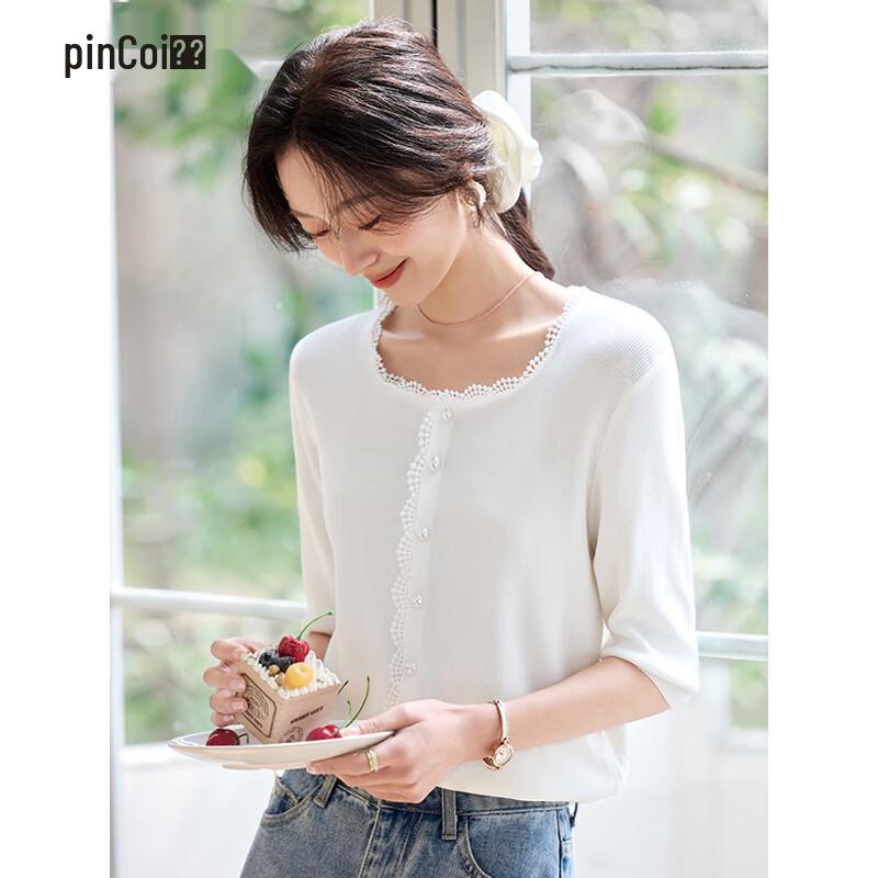 Women's Ice Silk Knit Top with Lace Trim