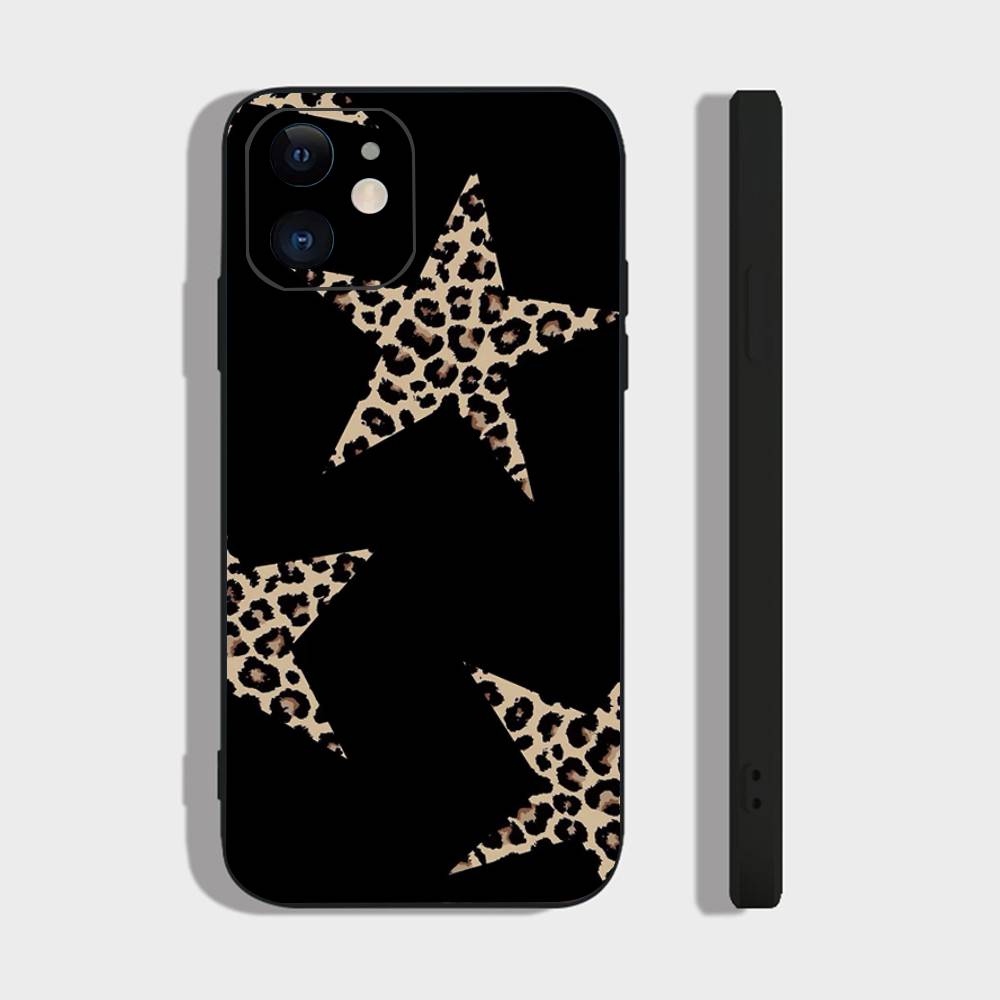 Star Leopard Print Phone Case For IPhone 17 Air 16 15 14 13 Pro Max 11 12 Black Silicone Cover