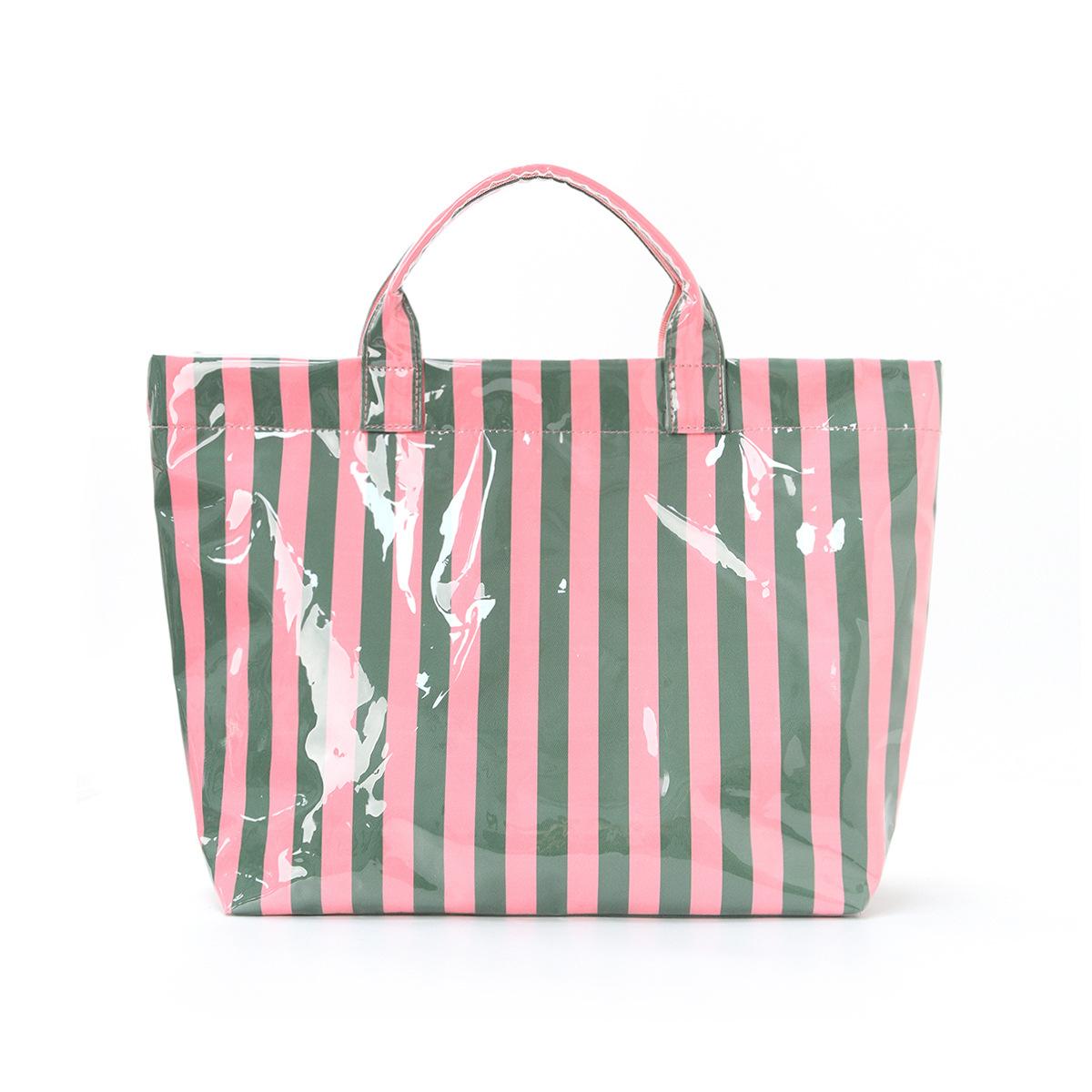 Striped PVC Tote Bag, Large Capacity Commuter & Travel Shoulder Handbag | Lightweight Magnetic Snap Bag with Inner Zipper Pocket