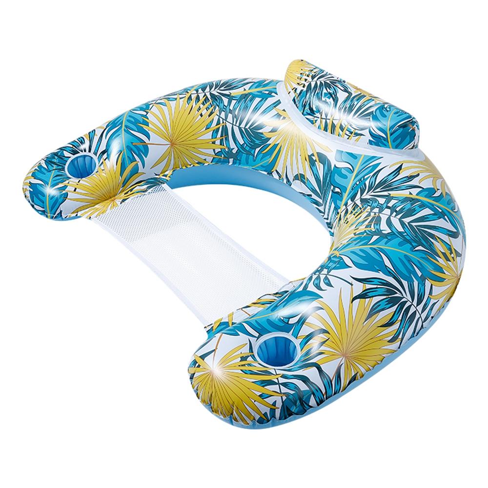 

115 x 85cm Leaves Print Swimming Pool Inflatable Float Chair Thick PVC Foldable Water Lounge Seat A