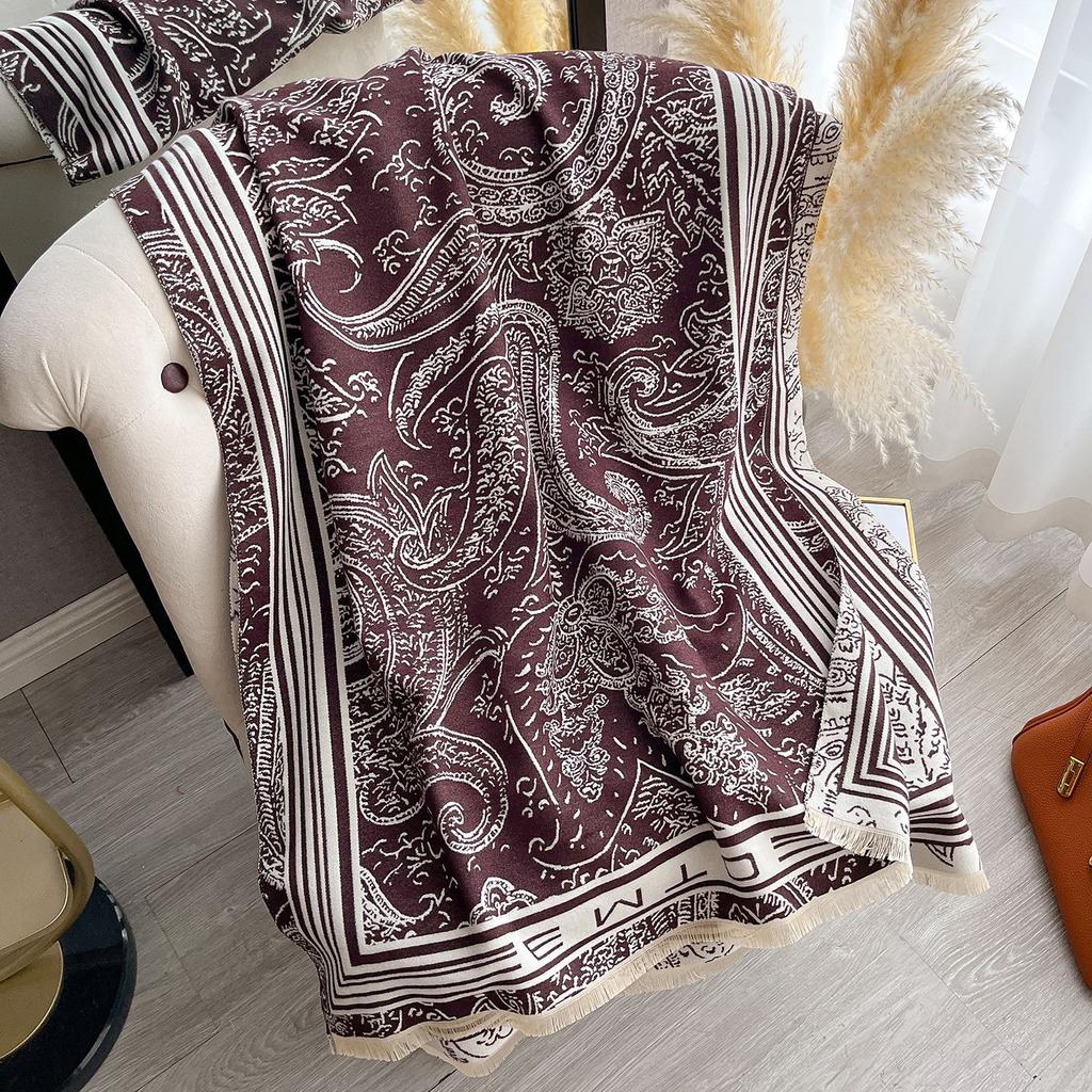 High-End Black Cashew Flower Scarf Women'S Imitation Cashmere Warm Scarf Shawl On Both Sides