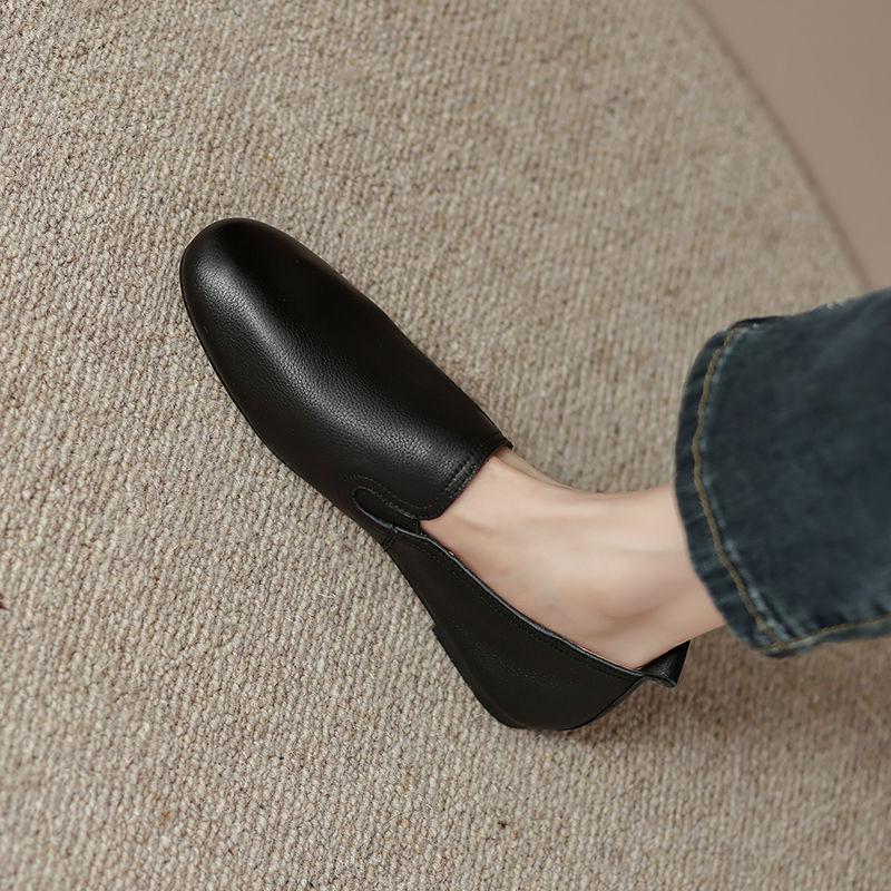 Women's genuine leather soft leather one-pedal small leather shoes British comfortable flat single shoes casual mother shoes lazy shoes